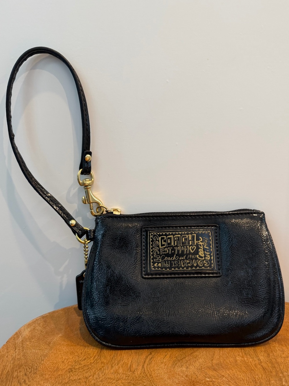 Coach Poppy Black Patent Leather Wristlet